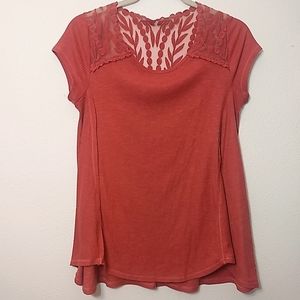 Jolt Pacsun Peach Ribbed Short Sleeve Crochet Top  M
